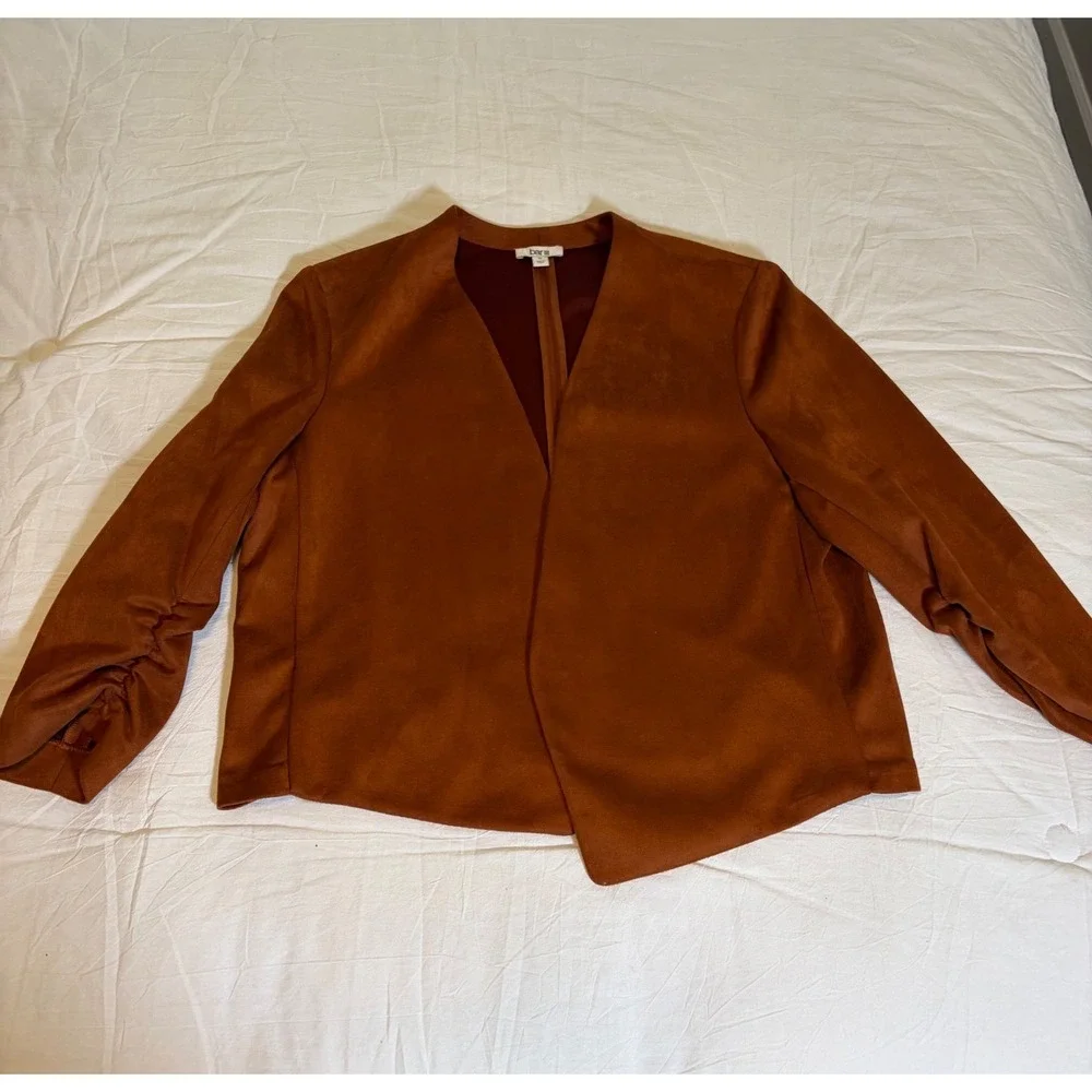 Bar 111 Rust Faux Suede Drape Open Jacket~Sz XL~ Autumn Shirred Sleeves Capsule